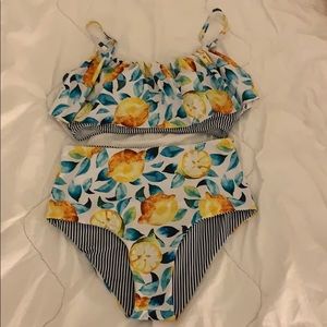 cupshe leaf and lemon print 2 piece